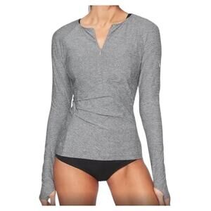 Athleta Pacifica Heather Gray WrP Front Ruched Half Zip Long Sleeve Top Medium